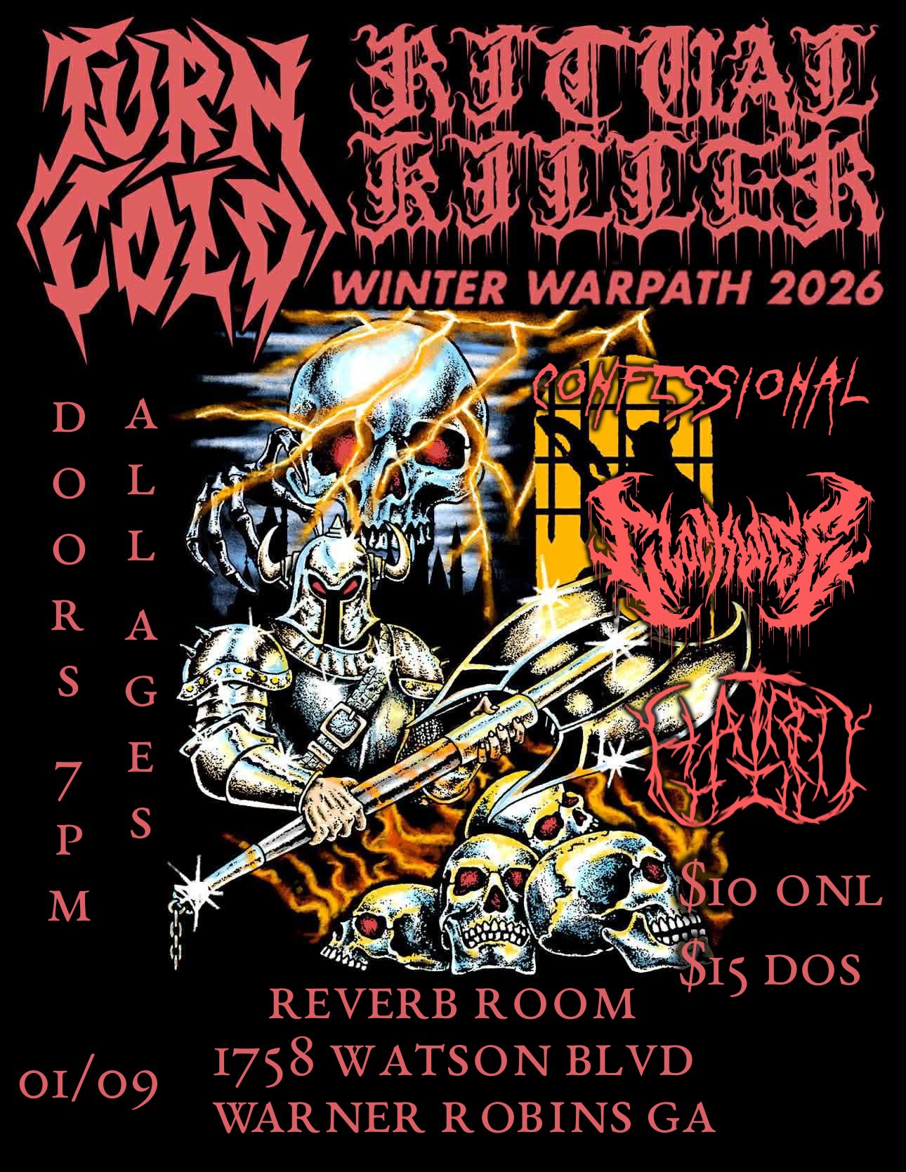 WINTER WARPATH TOUR w/ TURN COLD, RITUAL KILLER, CONFESSIONAL, CLOCKWISE, & FACEROT event flyer