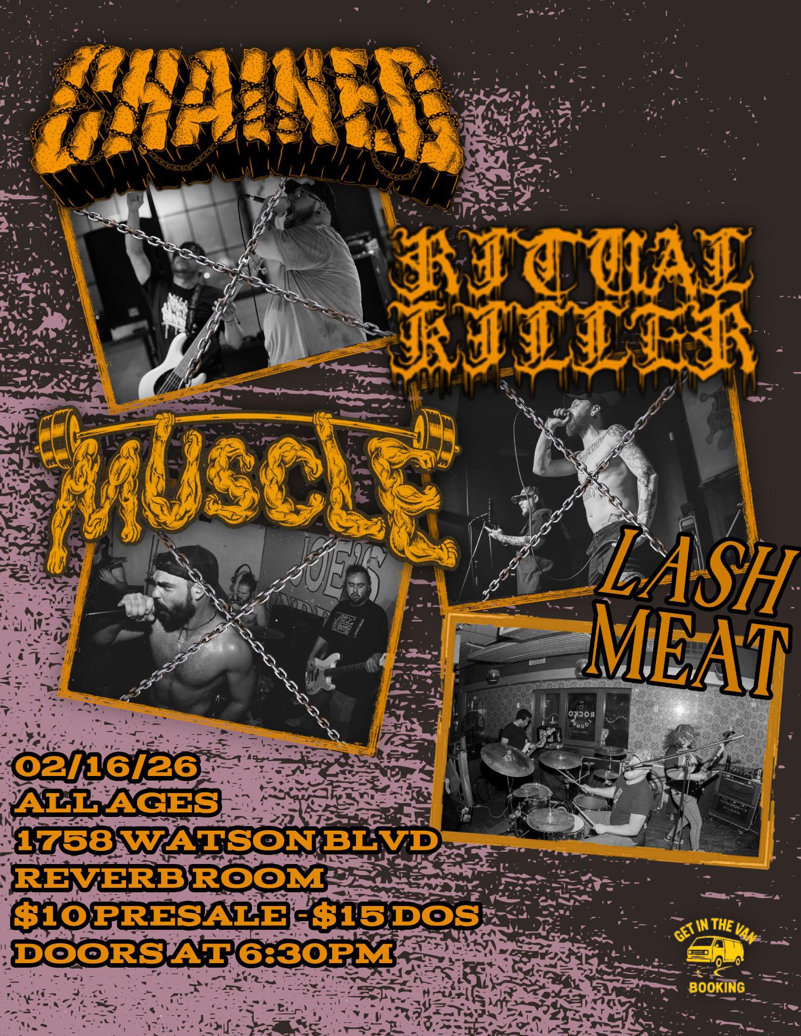 CHAINED, RITUAL KILLER, MUSCLE, & LASH MEAT event flyer