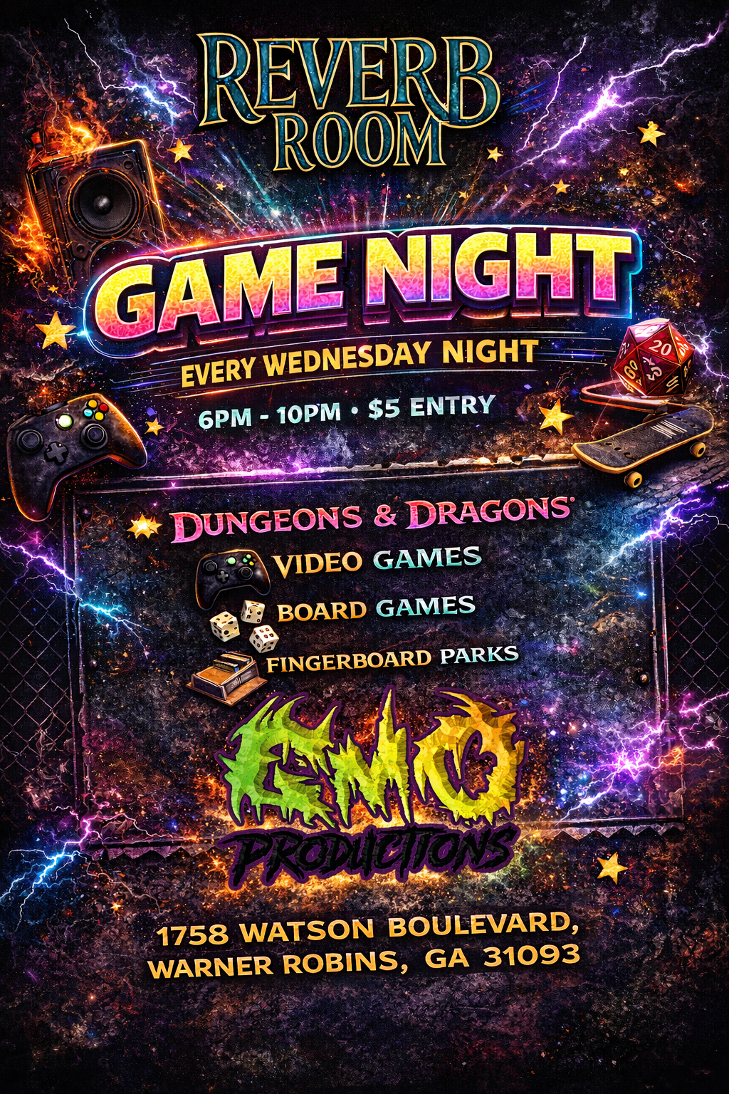 REVERB ROOM GAME NIGHTS event flyer