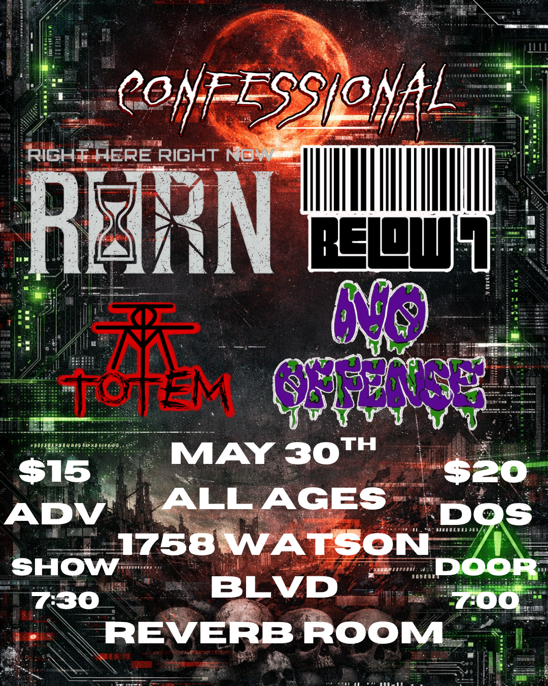 CONFESSIONAL w/Right Here Right Now event flyer