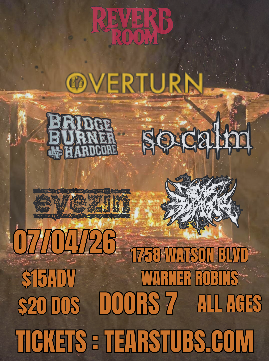 OVERTURN, BRIDGEBURNER, & SO CALM event flyer